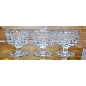 3 Anchor Hocking Wexford Sherbert, Dessert Footed Bowl 3 1/2" Tall Clear Glass
